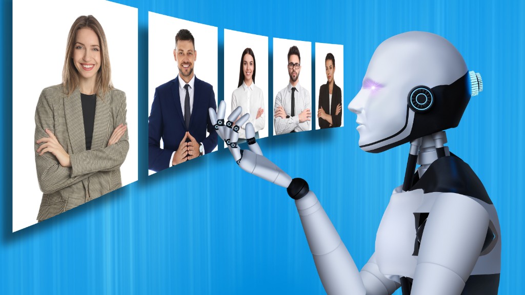 AI recruiting worker reviewing multiple candidate profiles during first-round interview screening and evaluation.